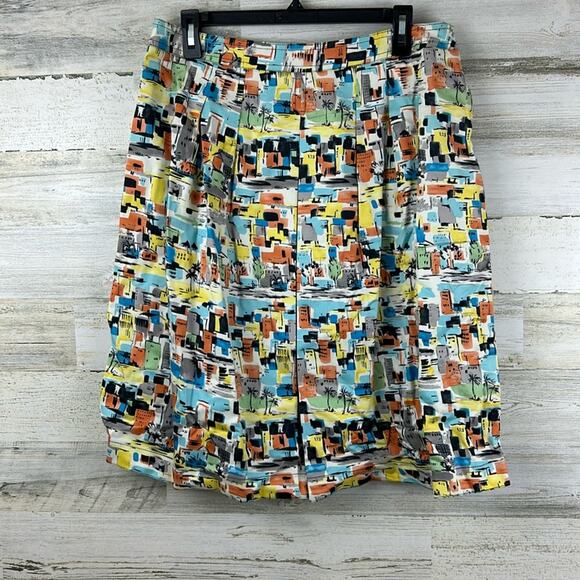 i.e. Petites Women’s 12P Cotton Pleated Multicolor Retro Boho Midi Skirt NWT - Picture 1 of 7